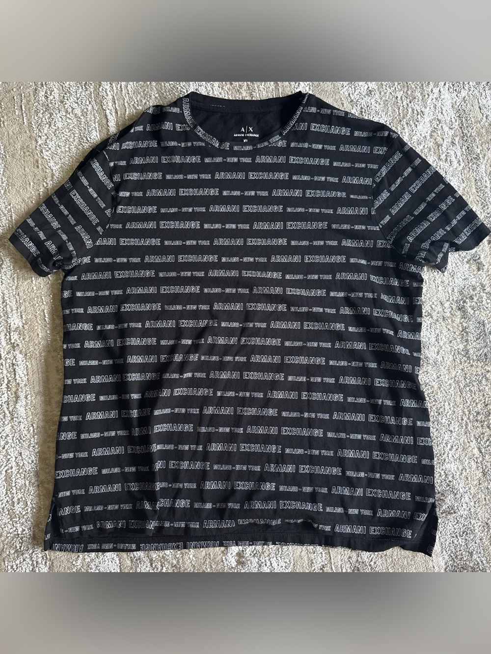 Armani Exchange Black All-Over Logo Crew Neck Tee